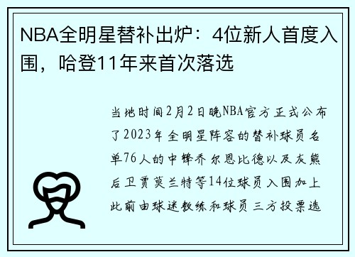 NBA全明星替补出炉：4位新人首度入围，哈登11年来首次落选