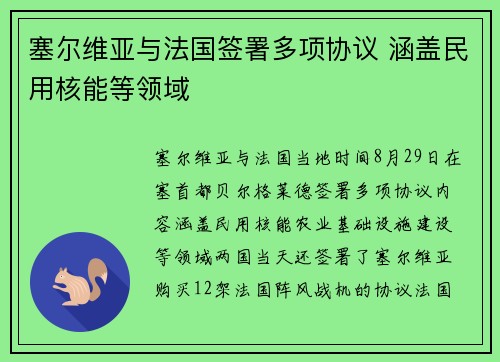 塞尔维亚与法国签署多项协议 涵盖民用核能等领域